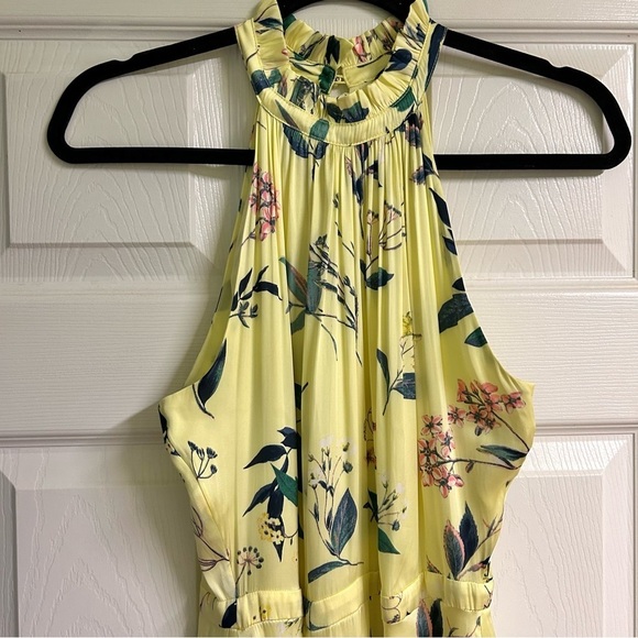 Banana Republic Yellow Floral Satin Midi Dress Sz 6 Wedding Guest Dress Vacation - Picture 2 of 12